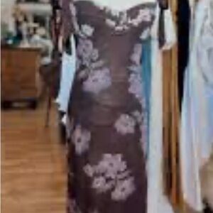 Free People Got Glam Printed Slip Dress in Chocolate